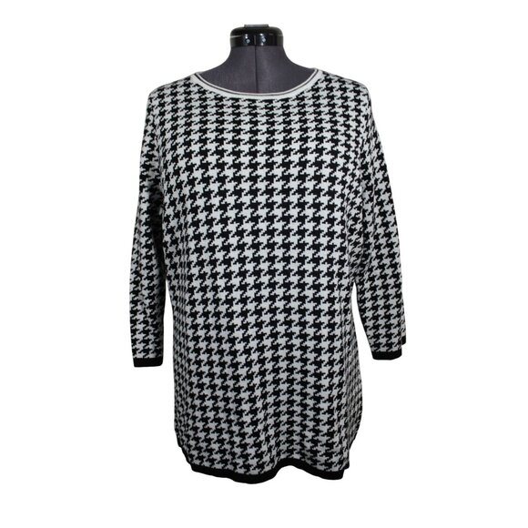 Alia‎ women's large black white houndstooth round neck knit pullover sweater 1X - Picture 1 of 8